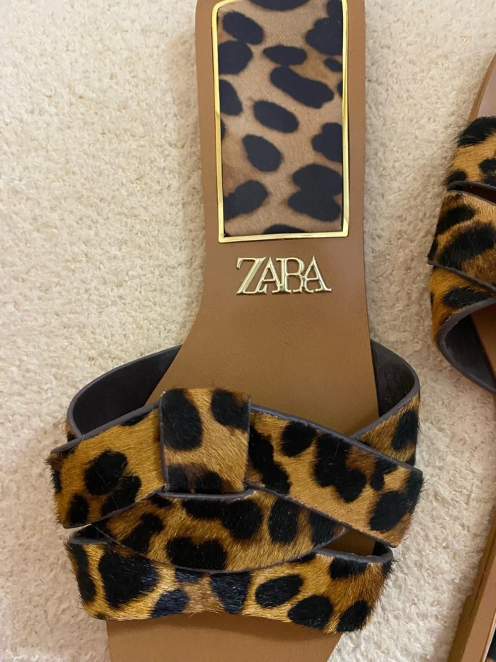 Zara Leopard Print Slide Sandals in Tan and Black - Picture 3 of 3